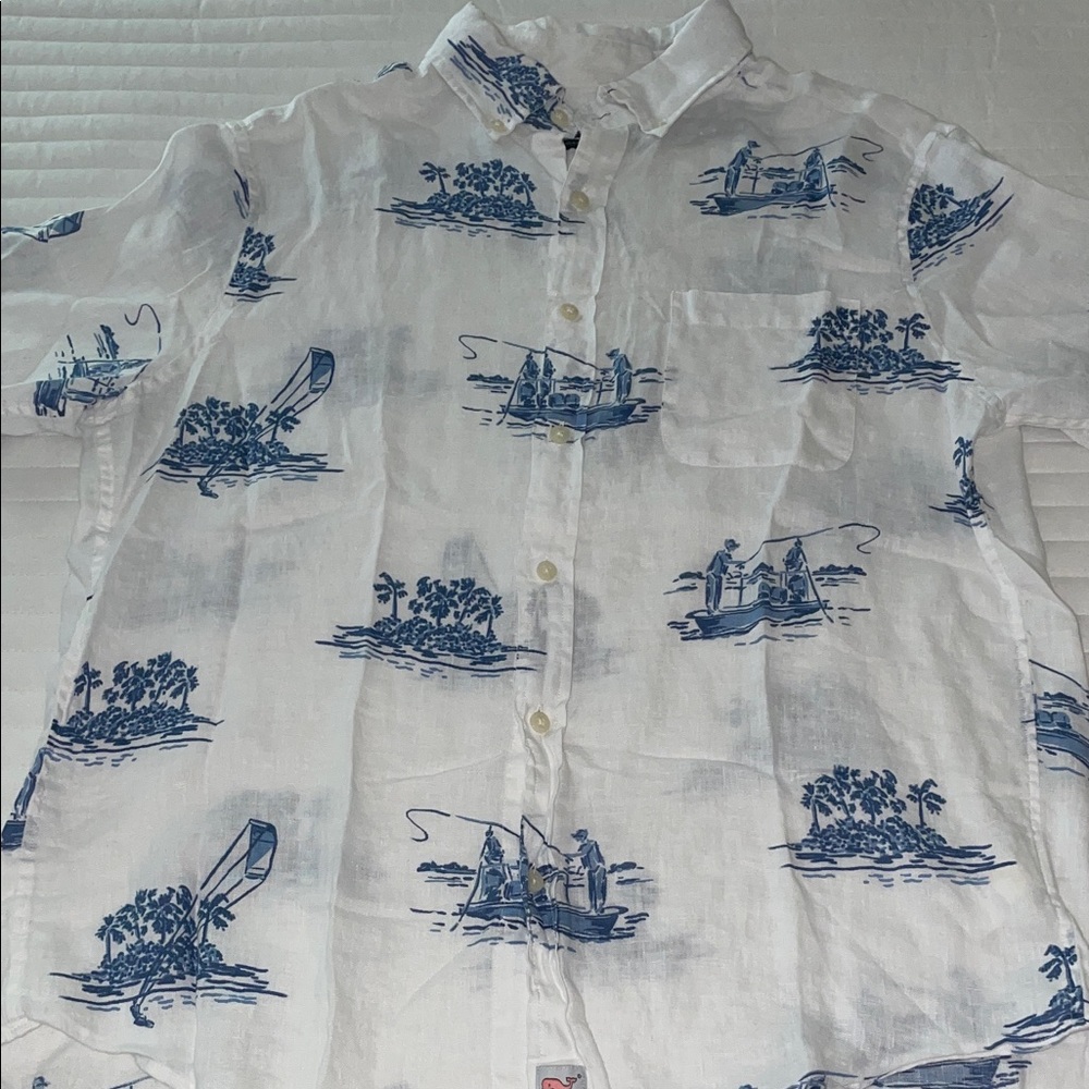 Vineyard Vines White and Blue Nautical Print Shirt